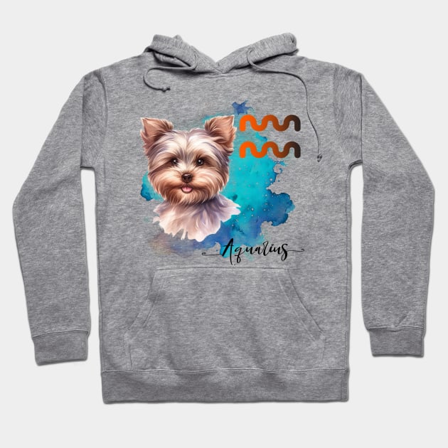 Aquarius  Zodiac Sign Cute Yorkie Watercolor Art Hoodie by AdrianaHolmesArt